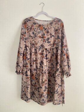 Emery Rose Floral Tiered Long-Sleeve Lightweight Dress Size S